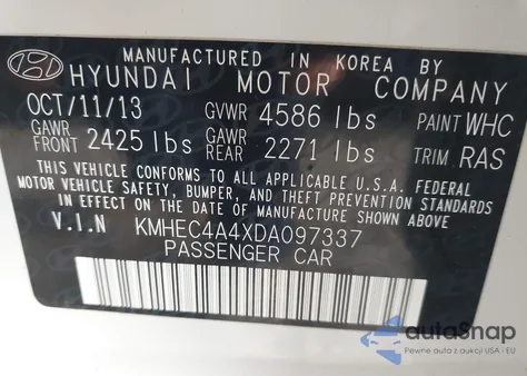 2013 Hyundai Sonata Hybrid из США, поврежденный, VIN KMHEC4A4XDA097337